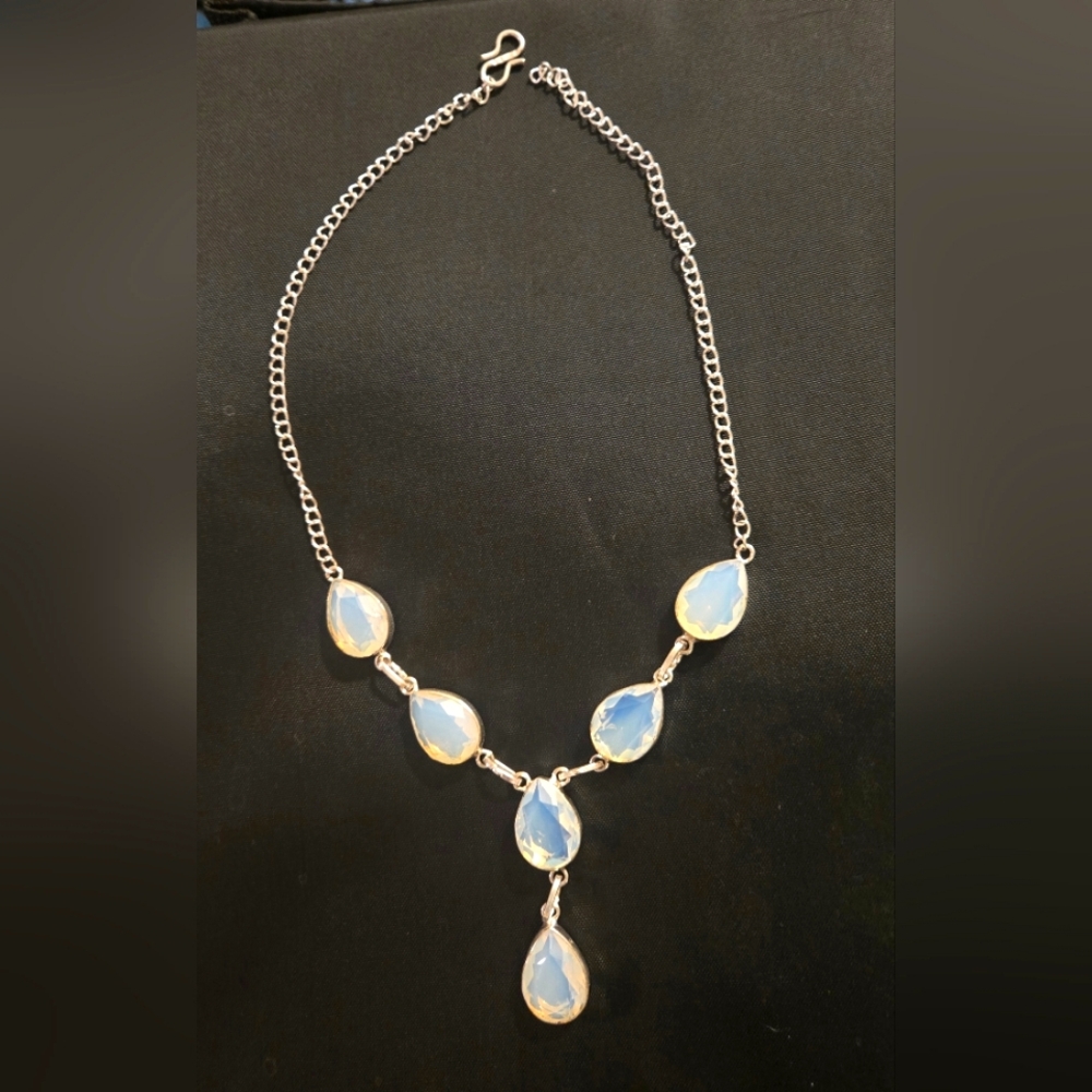Sun Opal and silver necklace